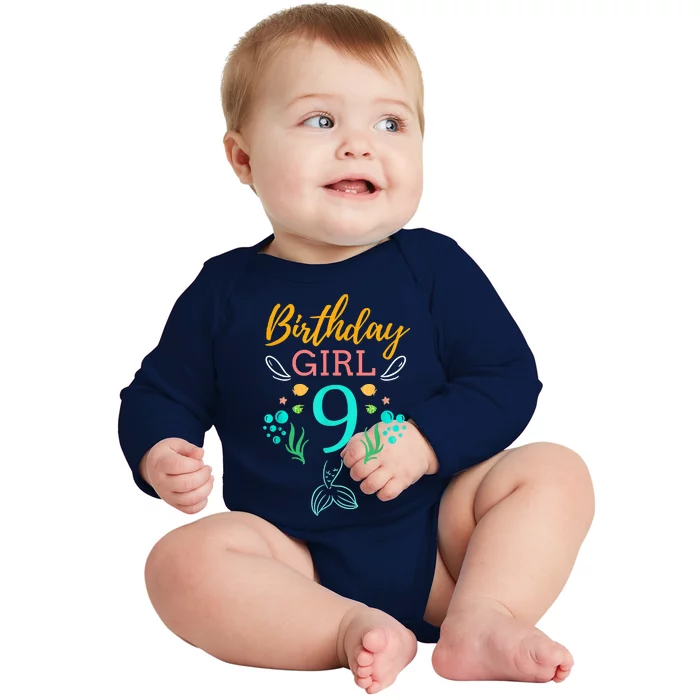 9th Birthday This Mermaid Is 9 Years Old Baby Long Sleeve Bodysuit