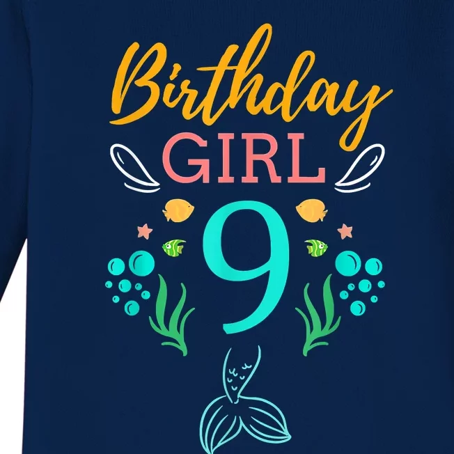 9th Birthday This Mermaid Is 9 Years Old Baby Long Sleeve Bodysuit