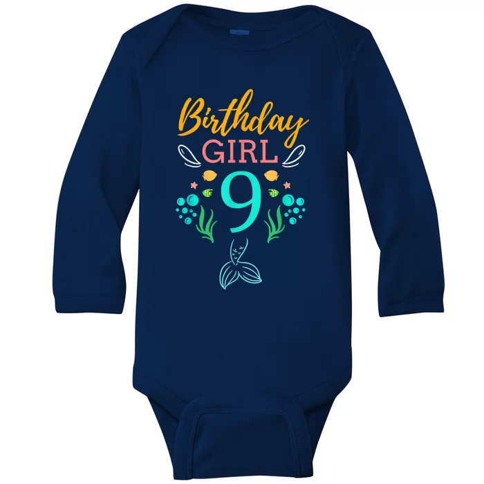 9th Birthday This Mermaid Is 9 Years Old Baby Long Sleeve Bodysuit