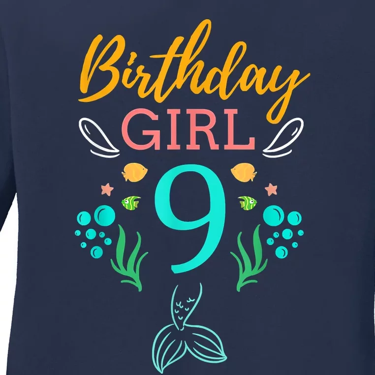 9th Birthday This Mermaid Is 9 Years Old Ladies Long Sleeve Shirt