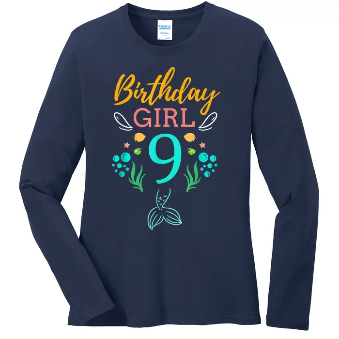 9th Birthday This Mermaid Is 9 Years Old Ladies Long Sleeve Shirt