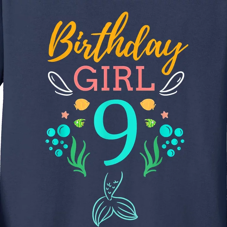 9th Birthday This Mermaid Is 9 Years Old Kids Long Sleeve Shirt