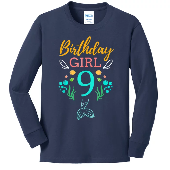 9th Birthday This Mermaid Is 9 Years Old Kids Long Sleeve Shirt