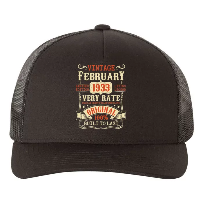 90th Birthday Vintage February 1933 90 Year Old Women Yupoong Adult 5-Panel Trucker Hat