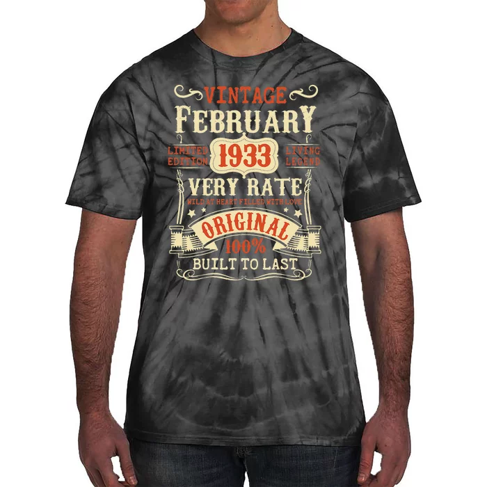 90th Birthday Vintage February 1933 90 Year Old Women Tie-Dye T-Shirt