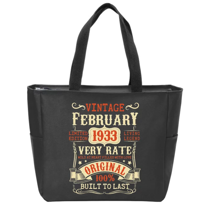 90th Birthday Vintage February 1933 90 Year Old Women Zip Tote Bag