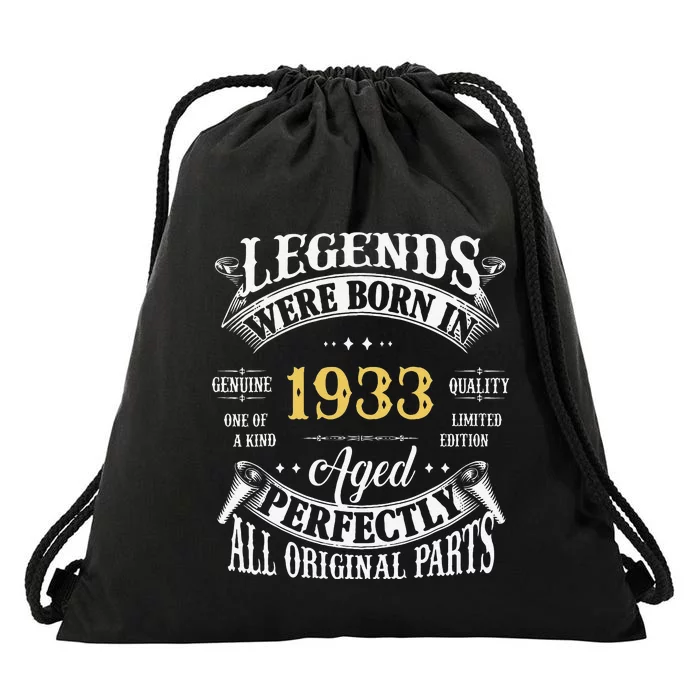 90th Birthday Vintage Legends Born In 1933 90 Years Old Drawstring Bag