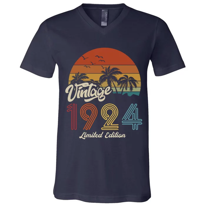 99th Birthday Vintage Limited Edition 1924 V-Neck T-Shirt