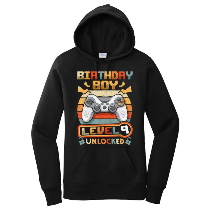 9Th Birthday  Vintage Video Gamer Level 9 Unlocked Women's Pullover Hoodie