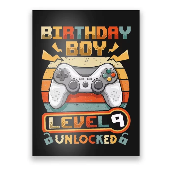 9Th Birthday  Vintage Video Gamer Level 9 Unlocked Poster