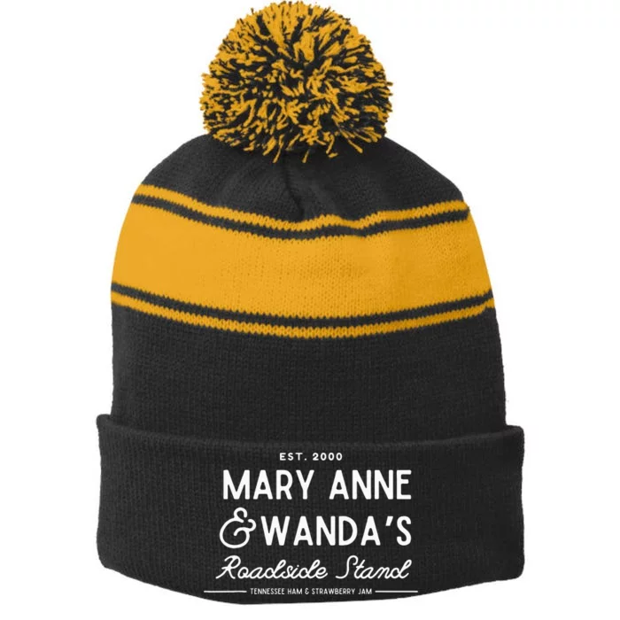 90’s Country Mary Anne And Wanda’s Road Stand Funny Earl Stripe Pom Pom Beanie