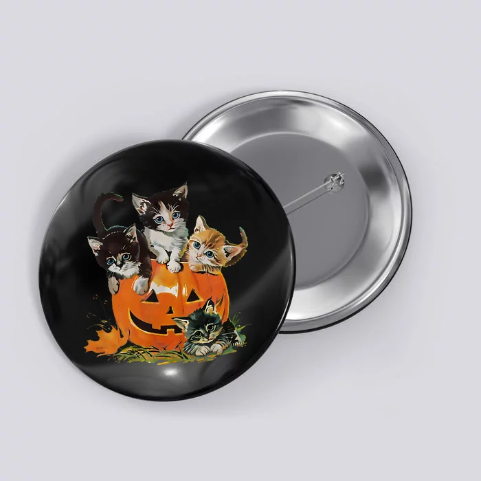 90s Cat Pumpkin Halloween Retro Floral Spooky Season Button