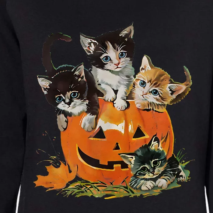 90s Cat Pumpkin Halloween Retro Floral Spooky Season Womens California Wash Sweatshirt