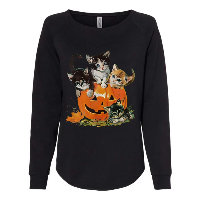 90s Cat Pumpkin Halloween Retro Floral Spooky Season Womens California Wash Sweatshirt