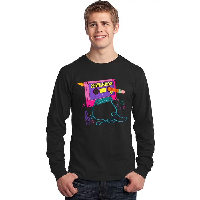 90s Cassette Tape Pencil 1990s Retro Vintage Throwback Music Tall Long Sleeve T-Shirt