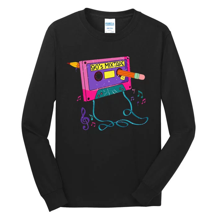 90s Cassette Tape Pencil 1990s Retro Vintage Throwback Music Tall Long Sleeve T-Shirt