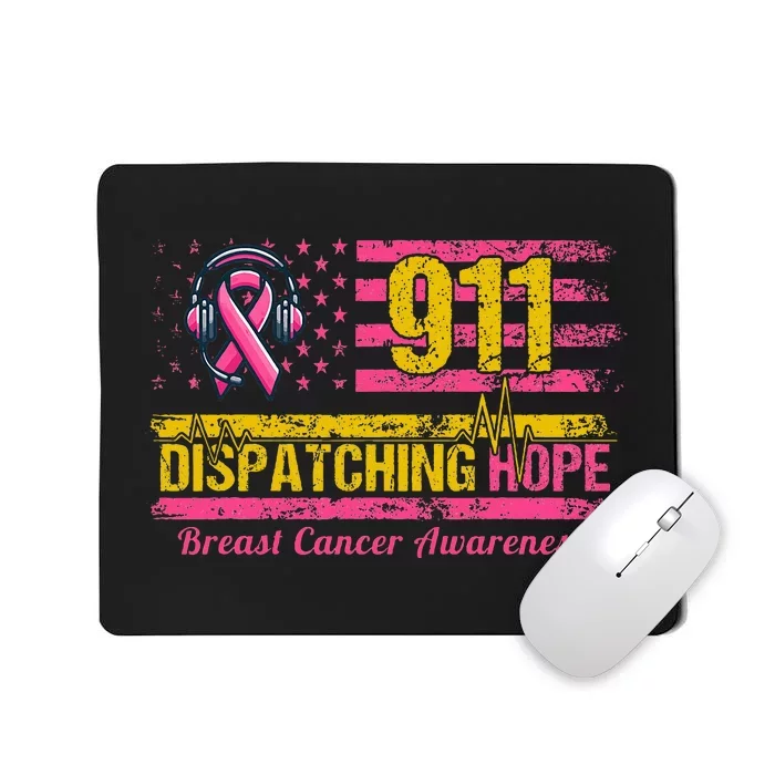 911 Dispatcher Breast Cancer Awareness American Flag Mousepad