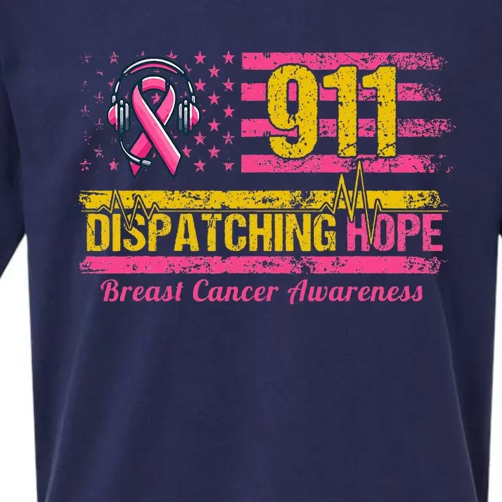 911 Dispatcher Breast Cancer Awareness American Flag Sueded Cloud Jersey T-Shirt