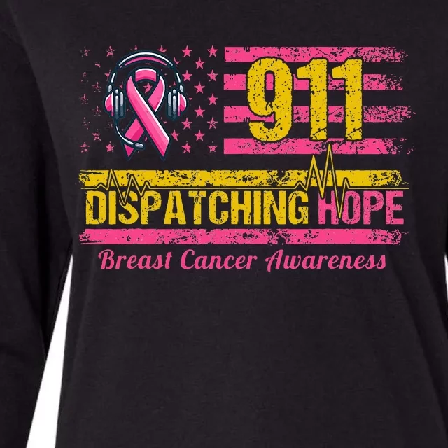 911 Dispatcher Breast Cancer Awareness American Flag Womens Cotton Relaxed Long Sleeve T-Shirt