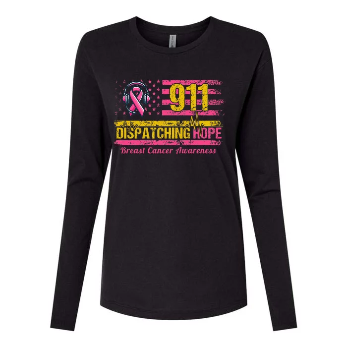 911 Dispatcher Breast Cancer Awareness American Flag Womens Cotton Relaxed Long Sleeve T-Shirt