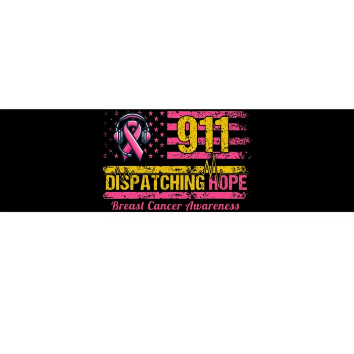 911 Dispatcher Breast Cancer Awareness American Flag Bumper Sticker