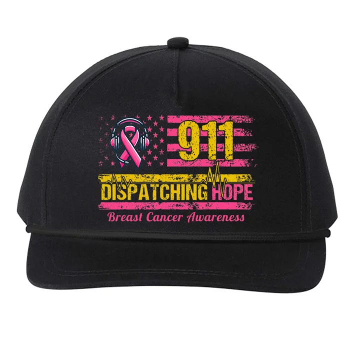 911 Dispatcher Breast Cancer Awareness American Flag Snapback Five-Panel Rope Hat