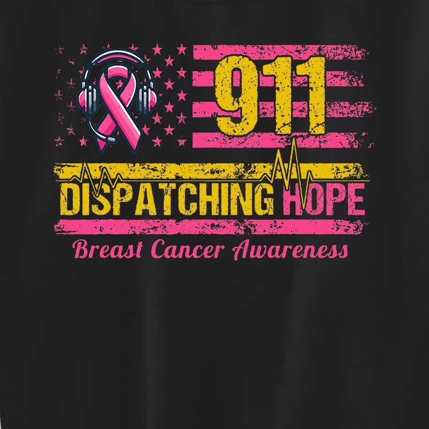 911 Dispatcher Breast Cancer Awareness American Flag Kids Sweatshirt