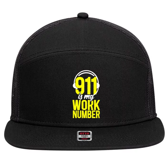 911 Dispatcher Thin Gold Yellow Line 911 Is My Work Number 7 Panel Mesh Trucker Snapback Hat