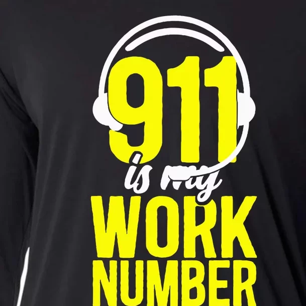 911 Dispatcher Thin Gold Yellow Line 911 Is My Work Number Cooling Performance Long Sleeve Crew