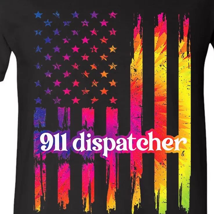 911 Dispatcher US Flag Emergency Dispatcher V-Neck T-Shirt