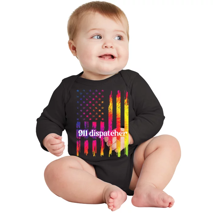 911 Dispatcher US Flag Emergency Dispatcher Baby Long Sleeve Bodysuit