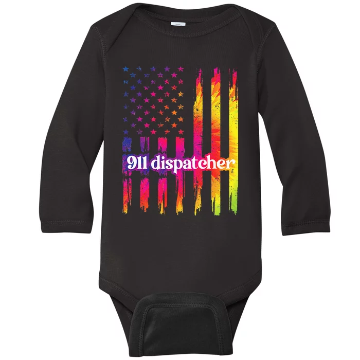 911 Dispatcher US Flag Emergency Dispatcher Baby Long Sleeve Bodysuit