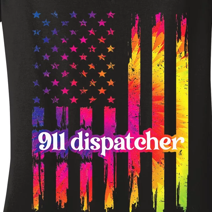 911 Dispatcher US Flag Emergency Dispatcher Women's V-Neck T-Shirt