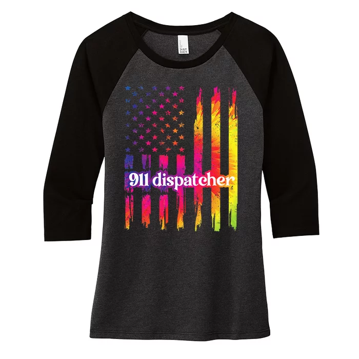 911 Dispatcher US Flag Emergency Dispatcher Women's Tri-Blend 3/4-Sleeve Raglan Shirt