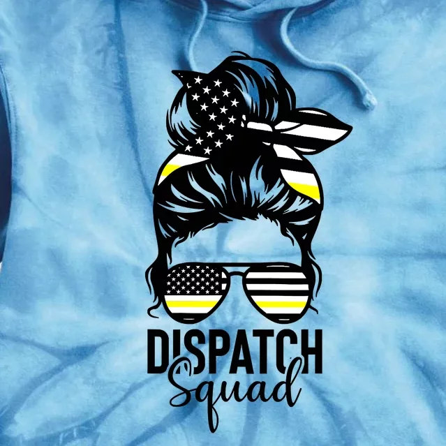 911 Dispatcher Week Dispatch Squad American Flag Messy Bun Tie Dye Hoodie