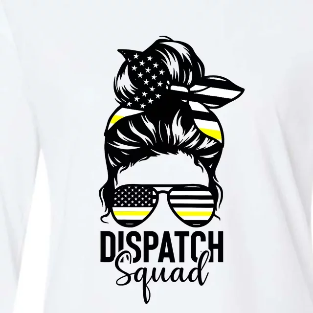 911 Dispatcher Week Dispatch Squad American Flag Messy Bun Womens Cotton Relaxed Long Sleeve T-Shirt