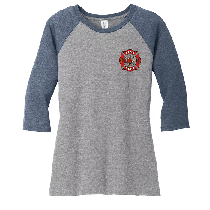 9/11 Fire Department Pocket Logo FDNY 20TH Anniversary Back & Front Women's Tri-Blend 3/4-Sleeve Raglan Shirt