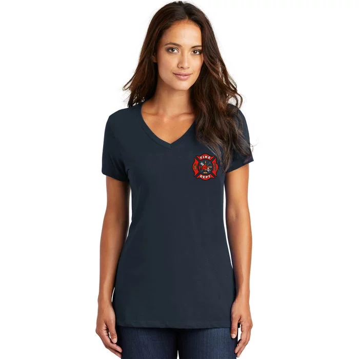 9/11 Fire Department Pocket Logo FDNY 20TH Anniversary Back & Front Women's V-Neck T-Shirt