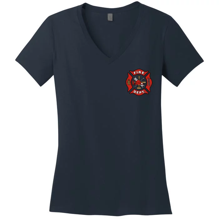 9/11 Fire Department Pocket Logo FDNY 20TH Anniversary Back & Front Women's V-Neck T-Shirt