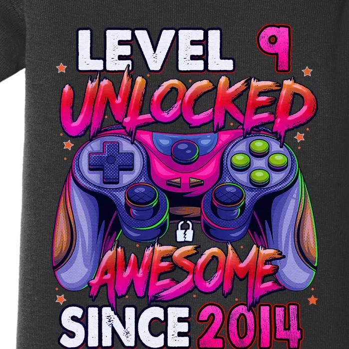 9th Gaming Birthday gift Level 9 Unlocked Awesome Video Game 2014 Birthday Baby Bodysuit