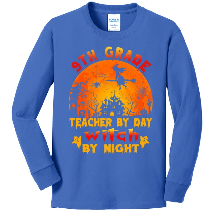 9Th Grade Teacher By Day Witch By Night Costume Halloween Gift Kids Long Sleeve Shirt