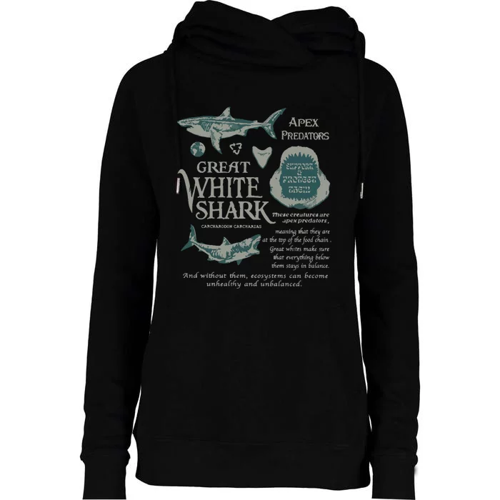 90S Great White Shark Womens Funnel Neck Pullover Hood