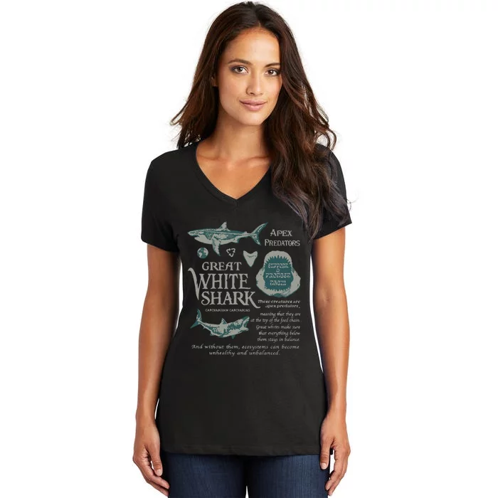 90S Great White Shark Women's V-Neck T-Shirt