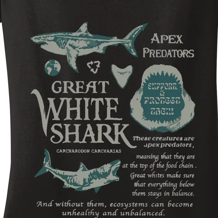 90S Great White Shark Women's V-Neck T-Shirt