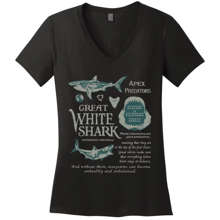 90S Great White Shark Women's V-Neck T-Shirt