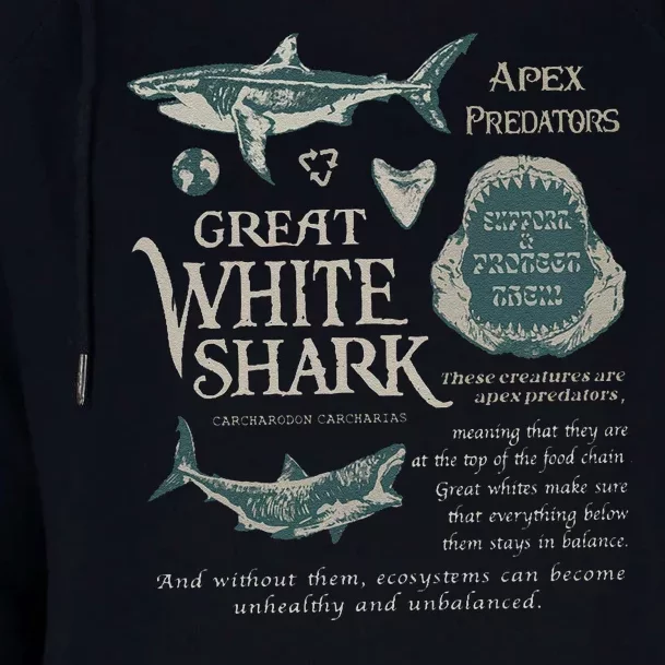 90S Great White Shark Womens Funnel Neck Pullover Hood