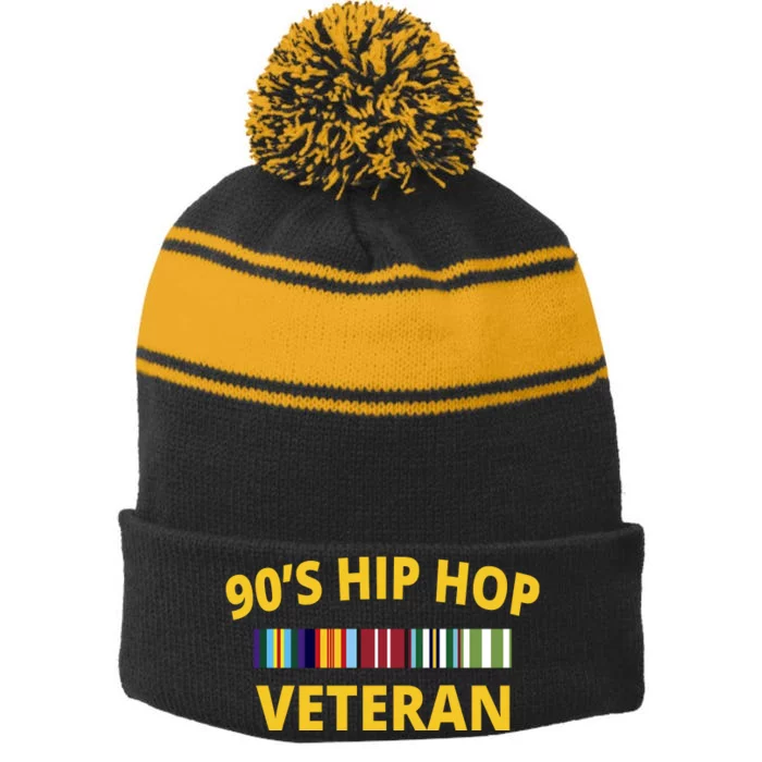 90s Hip Hop Veteran Stripe Pom Pom Beanie