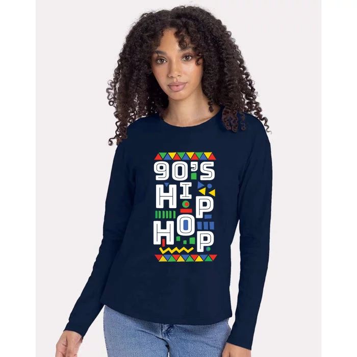 90s Hip Hop Vibes Retro Pattern Womens Cotton Relaxed Long Sleeve T-Shirt