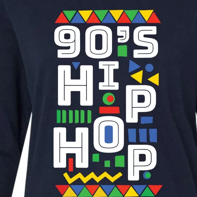 90s Hip Hop Vibes Retro Pattern Womens Cotton Relaxed Long Sleeve T-Shirt