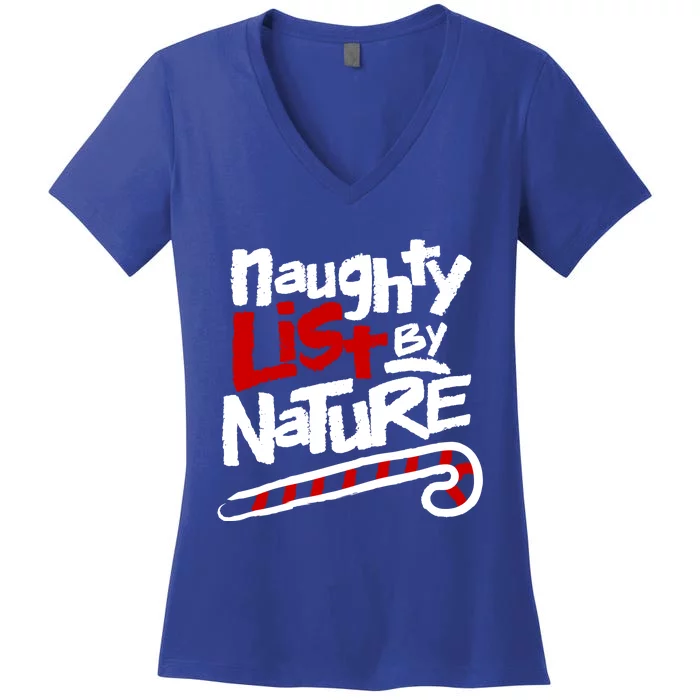 90s Hiphop Naughty List By Nature Funny Christmas Gift Women's V-Neck T-Shirt